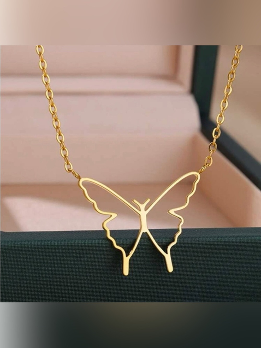 Gold Plated Stainless Steel Butterfly Charm Necklace - Picture 2 of 2